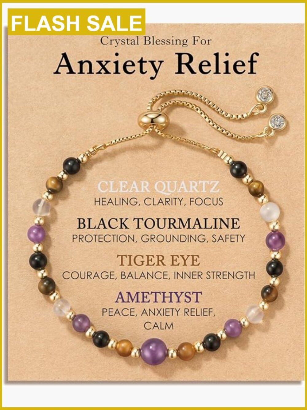 Natural Gemstone Healing Bracelet - Anxiety Relief with Blessing Card